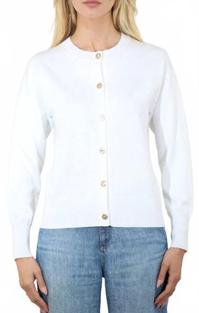 Metric Knits Crewneck Long Sleeve Cardigan In White