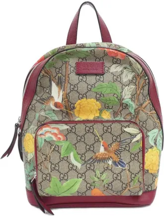 Gucci Beige Red Color Gg Supreme Canvas Backpack (Pre-Owned)