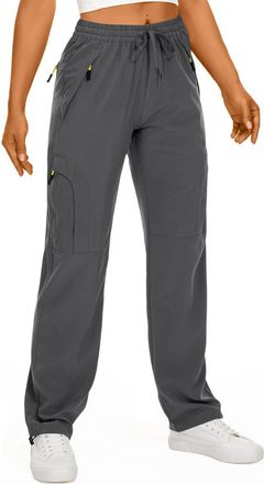 Generic Waterproof Trousers Women Elastic Waist Overtrousers with Zipped Pocket Hiking Walking Windproof Casual Sports Pants Grey M 8