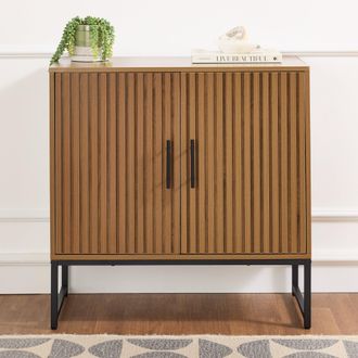 Best Choice Products 2-Door Slatted Storage Cabinet, Accent Furniture w/ Non-Scratch Foot Pads