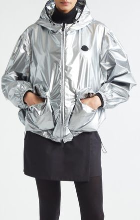 Moncler Ylang Metallic Bomber Jacket in Metallic Silver at Nordstrom, Size 4
