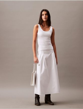 Calvin Klein Womens Stretch Poplin Long Skirt - White - XS