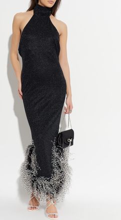 Os&eacute;ree Dress With Lurex Thread And Feathers, Womens, Black