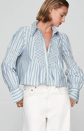Maeve 100% Cotton Smocked Buttondown Shirt