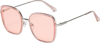 Generic UV400 Metal Square Large Frame Sunglasses Men And Women Party Photo Shooting Commuter Sun Glasses(Pink)