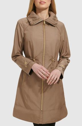 Cole Haan Travel Packable Hooded Rain Jacket in Champagne at Nordstrom, Size X-Small