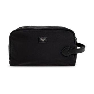 Emporio Armani Cosmetische tas met logo-applicatie - Heren - Toilettassen - Zwart - ONE Size - Leer - Tassen