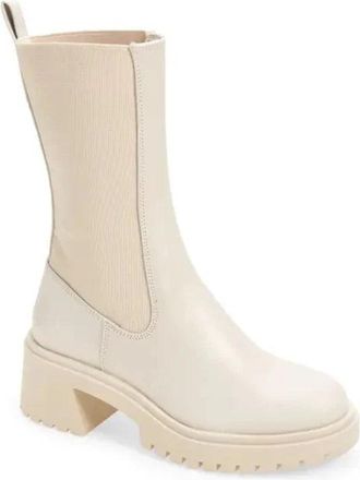 Steve Madden Hesitant Boots Womens Ivory Leather Block Heel Mid-Calf RHS5920