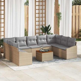 vidaXL Vidaxl - Conjunto De Sof&aacute; De Jard&iacute;n Con Coj&iacute;n 10 Pcs Beige Polirat&aacute;n