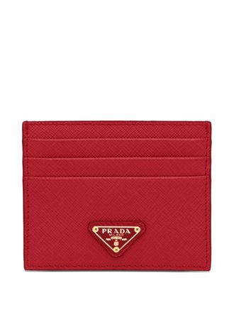 Prada triangle-logo saffiano leather card holder - Red