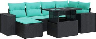 vidaXL 9 Piece Garden Sofa Set with Cushions Black Poly Rattan Acacia vidaXL
