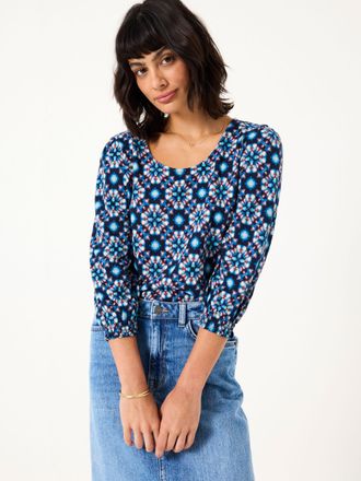 Fat Face FatFace Polly Indigo Blue Batik Geo Top