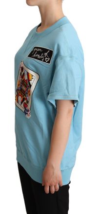 Dolce & Gabbana Womens Blue Queen Of Hearts Card Sweater T-Shirt Light Cotton