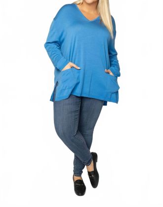 Maison Montagut Merino V-Neck Pullover Sweater - Plus In Sapphire