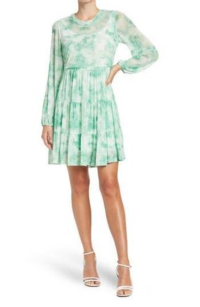 By Design Catherine Long Sleeve Mesh Babydoll Dress in Sage Tie Dye at Nordstrom Rack, Size X-Small