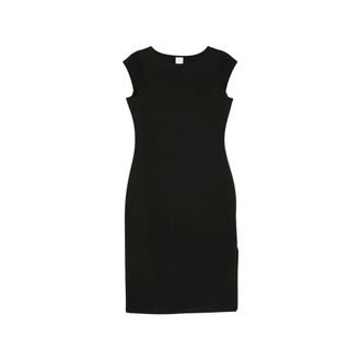 Calvin Klein Short Dresses, female, Black, Size: XS Boat Neck Slim Fit Midi Dress