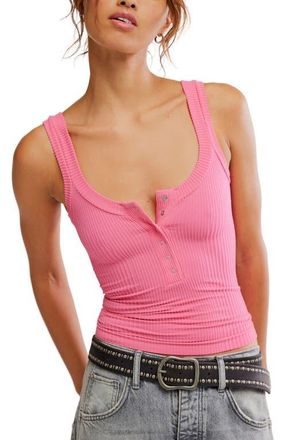 Free People Clean Slate Henley Tank in Pink Flame at Nordstrom, Size Medium