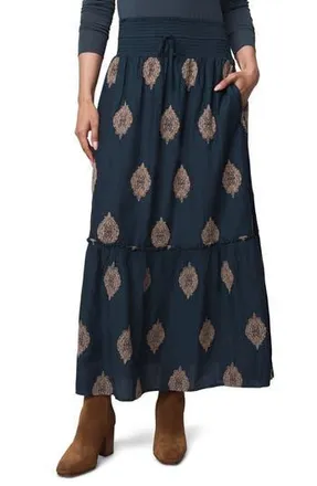 Splendid Vivian Print Smocked Maxi Skirt in Ice Navy Print at Nordstrom Rack, Size Small