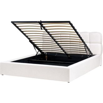 Beliani Beliani - Letto contenitore moderno eu King 160 x 200 cm Rivestimento in tessuto bianco sporco Baston