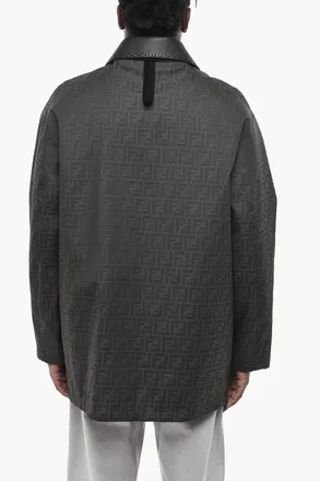 Fendi Padded Utility Jacket with All-Over Monogram and Leather Collar Fendi