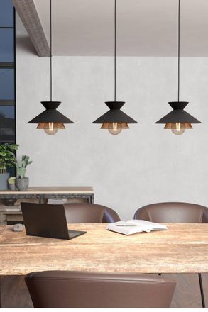 Eglo Grizedale Black & Brass 3-light Pendant