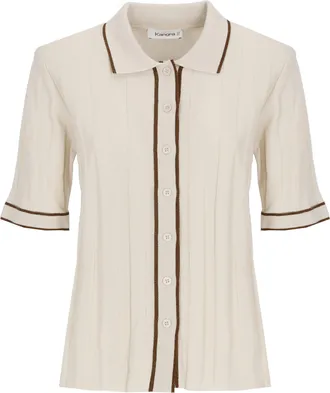 KANGRA Beige Cotton Lurex-Trim Polo Shirt