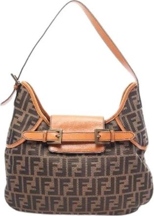 Fendi Pre-owned Zucca Canvas Leather Shoulder Bag - Dames - Vintage Schoudertas - Bruin - ONE Size - Leer - Vintage