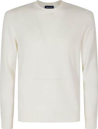 Drumohr Cream Double-Ply Merino Wool Crew Neck Sweater