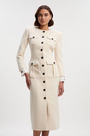 Karen Millen Tailored Pocket Front Midi Dress in Cream at Nordstrom, Size 10