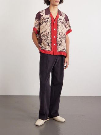 Bode Storybook Camp-Collar Printed Silk Shirt