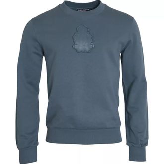 Dolce & Gabbana Blue Cotton Logo Patch Crew Neck Men Pullover Mens Sweater