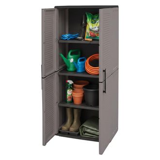 Dmora Armario Para Exteriores O Interiores Multiusos, Estantes De Polipropileno De 2 Puertas Y 3 Ajustables, 100% Made In Italy, 68x37h163 Cm, Color Gris - 