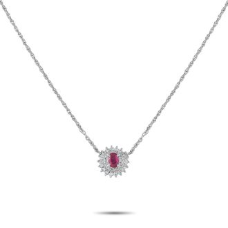 Luxury Bazaar Platinum 0.29ct Diamond and Ruby Pendant Necklace MF25-010226