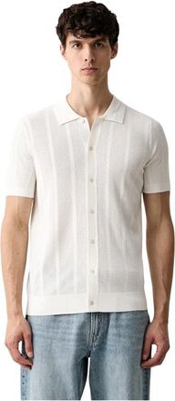 Karl Lagerfeld Gebreide Polo - Heren - Korte mouwen Overhemden - Beige - 2XL - Polyester - Overhemden