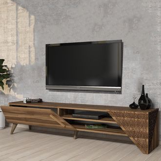 Dmora Mueble Para Tv Campli, Un Estante, Una Puerta, 3 Compartimentos, 180x40x37h Cm, Color Marr&oacute;n Nogal