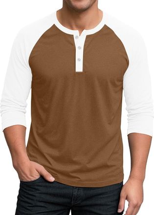 Generic Henley Shirts for Men Color Block T-Shirts Jersey Baseball Raglan Long Sleeve Shirt Button Down Tops Casual Blouses Playeras Manga Corta para Hombre(B