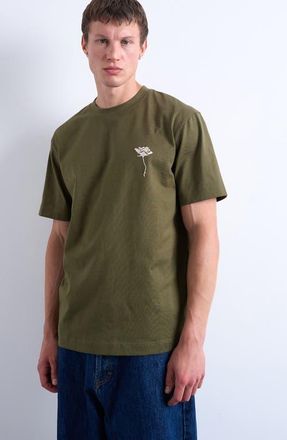 Topman Floral Embroidery T-Shirt in Khaki at Nordstrom, Size X-Large