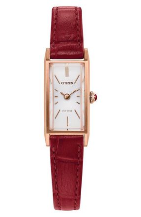 Citizen Fio Tank Red Leather Strap Watch, 14.3mm x 30.7mm in White/Red at Nordstrom