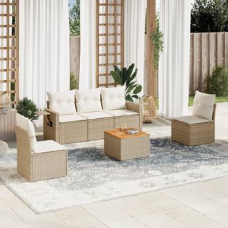 vidaXL Vidaxl - Juego De Sof&aacute;s Jard&iacute;n Con Cojines 6 Pzas Rat&aacute;n Sint&eacute;tico Beige