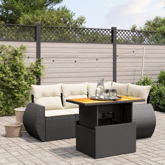 vidaXL Set De Muebles De Jard&iacute;n 5 Pzas Y Cojines Rat&aacute;n Sint&eacute;tico Negro Vidaxl