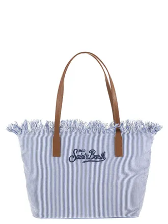 MC2 Saint Barth City Shopper-Tasche aus gestreiftem Canvas mit gesticktem Logo