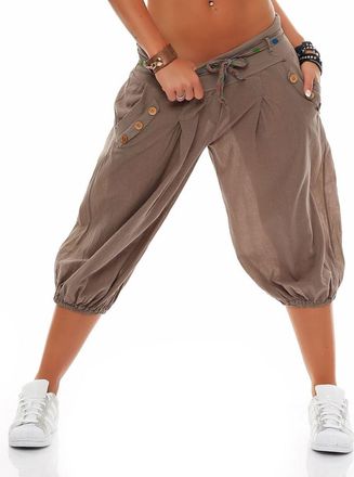 Malito more than fashion Malito Women Short Bloomers with Belt Classic Baggy Trousers Aladin Pants Yoga 3416 (Fango)