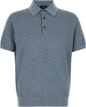 Brioni Blue Textured Shirt Collar Polo