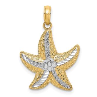 Diamond2Deal 14k Yellow Gold and White Rhodium Diamond-cut Small Starfish Charm Pendant