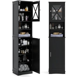 Costway Mobile Bagno 40 x 30 x 170,5cm, Armadietto a Colonna Stretto e Alto con 5 Ripiani Regolabili e 2 Porte, Armadio da Terra in Legno per