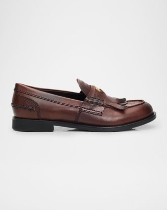 Miu Miu Fringed Leather Penny Loafers