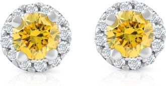 Pompeii3 1/4 Ct Halo Fancy Yellow Lab Grown Diamond Studs 10K White Gold