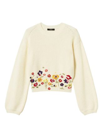 Twin-Set floral-embroidered sweater - women - Wool/Acrylic/Polyamide - L - White
