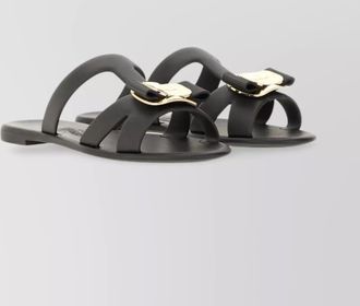 Ferragamo strappy slide sandal gold hardware