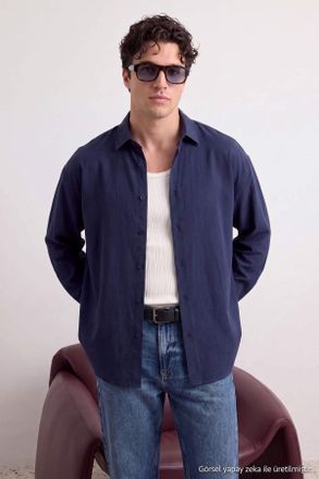Trendyol MAN Heren Donkerblauw Effen Lang Regular fit Overhemden